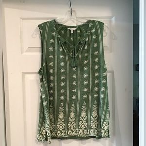 Lucky Brand Green Floral Tie Neck Sleeveless Top